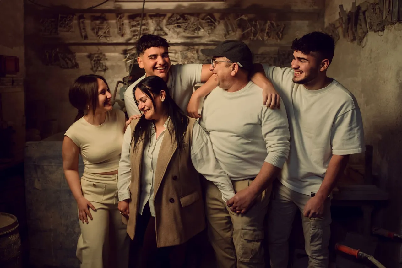 The Lia family together in the Malta Tiles workshop